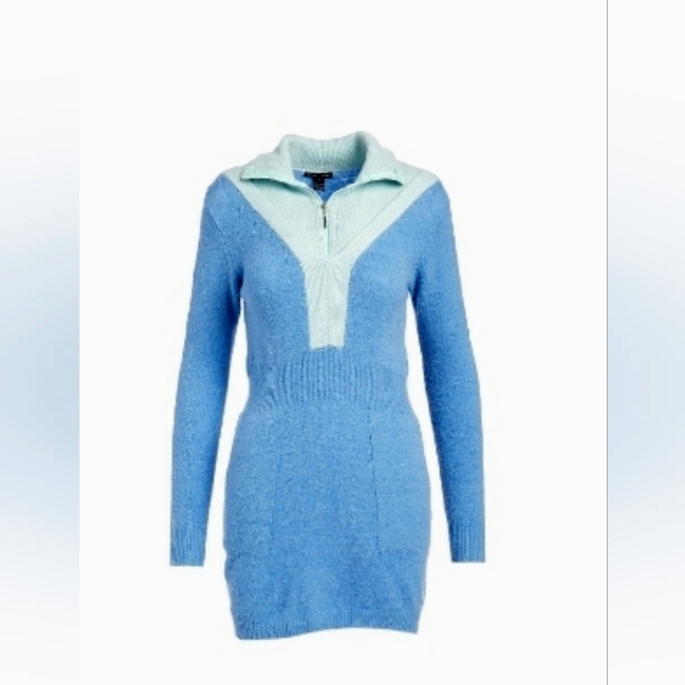 Retro Blue Half- Zip Sweater Dress